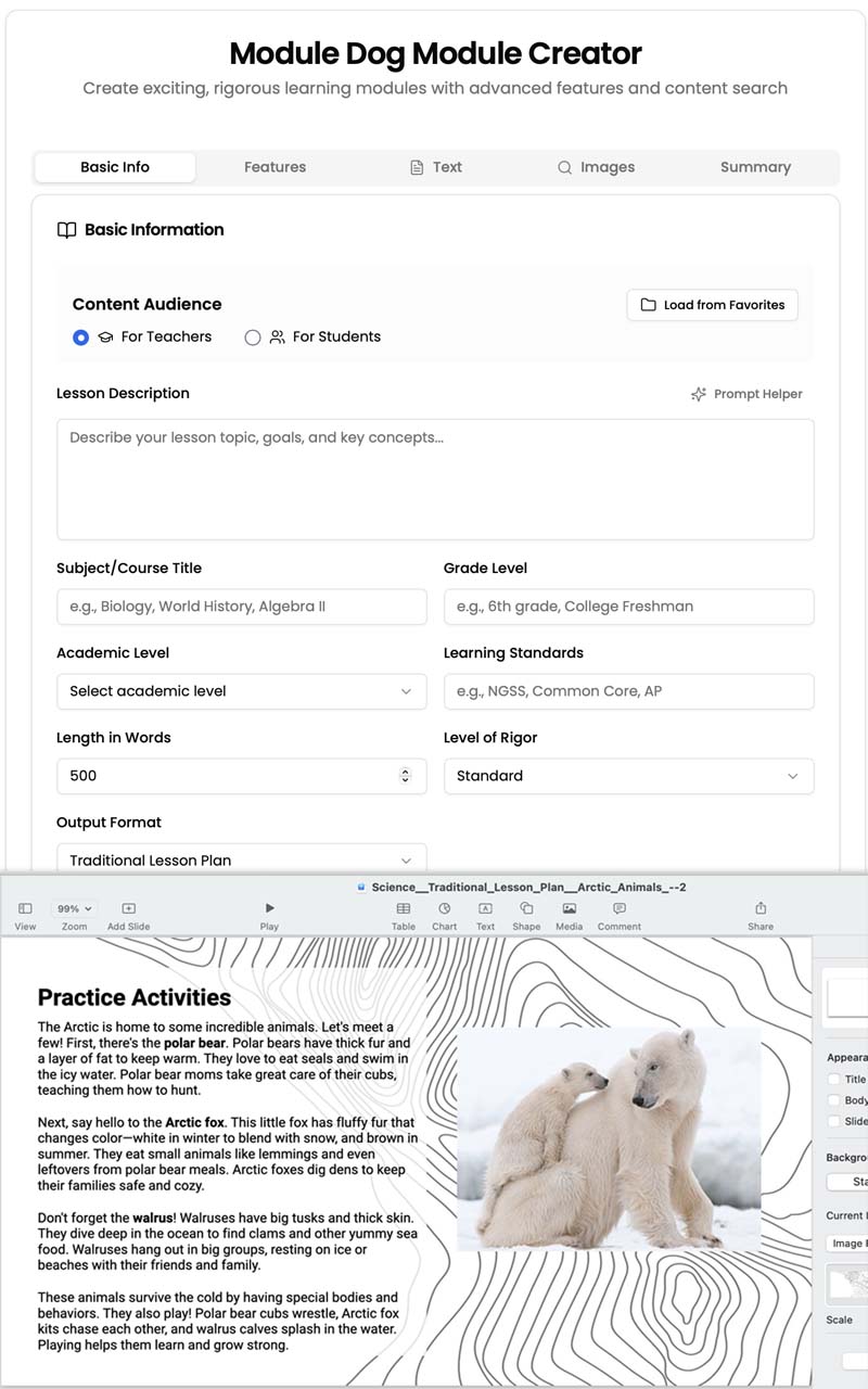 Elementary school science lesson about arctic animals