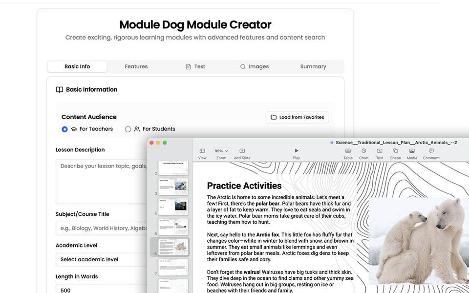Elementary school science lesson about arctic animals
